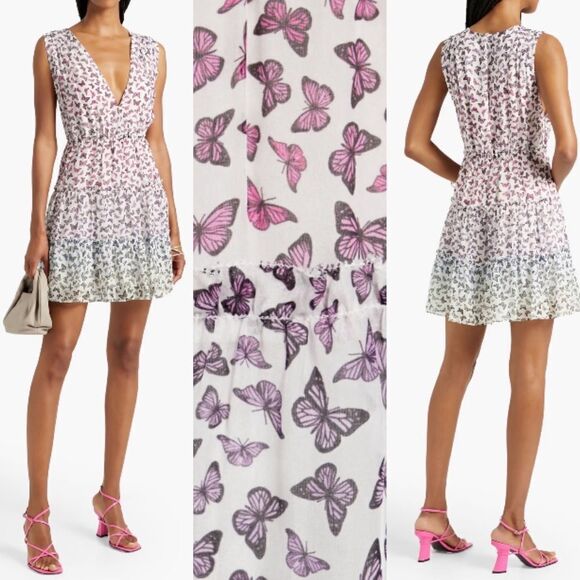 CAMI NYC Egle Tiered Butterfly Print Silk Dress M - Picture 1 of 12